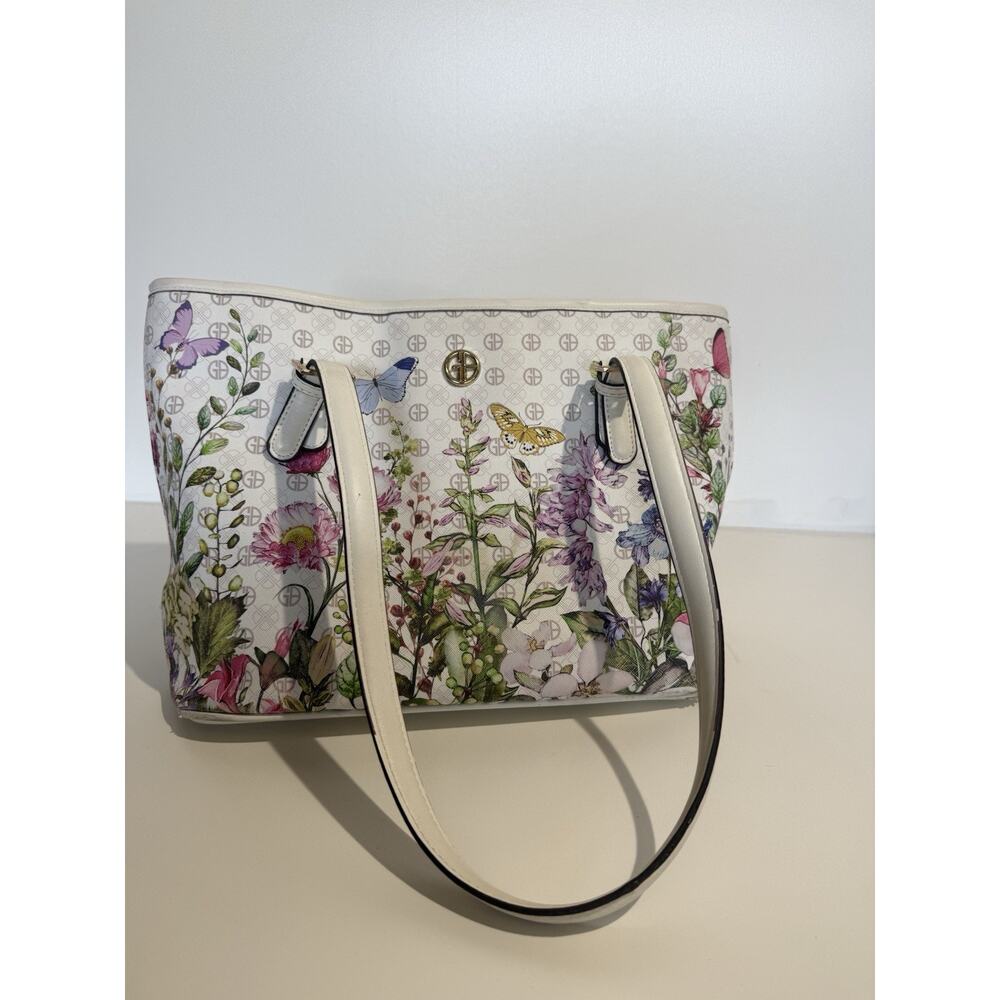 Giani Bernini Signature Floral Butterfly Tote Bag White Monogram Purse Handbag